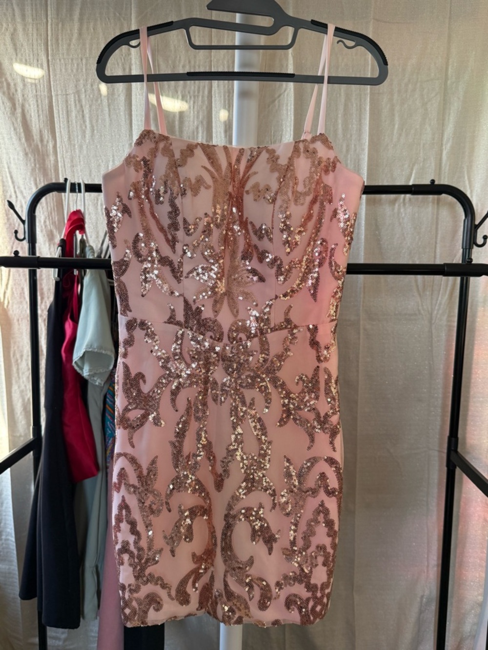 Pink Sequin Embellished Spaghetti Strap Dress